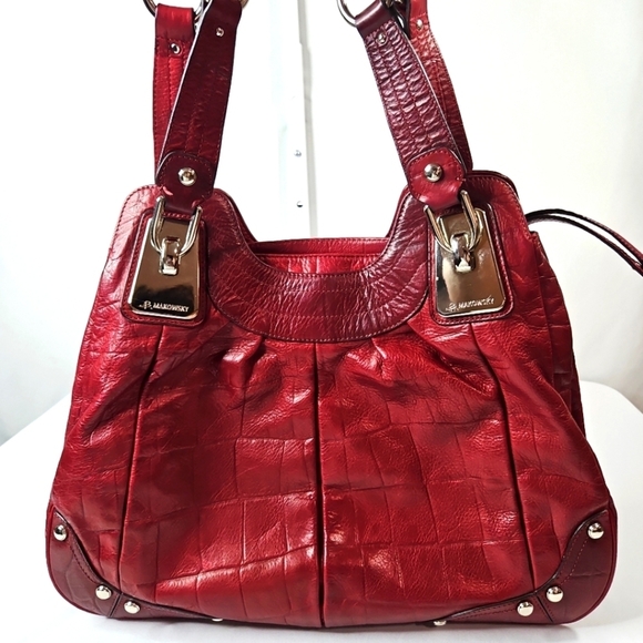B. Makowsky Red Leather Large Satchel - Picture 1 of 10